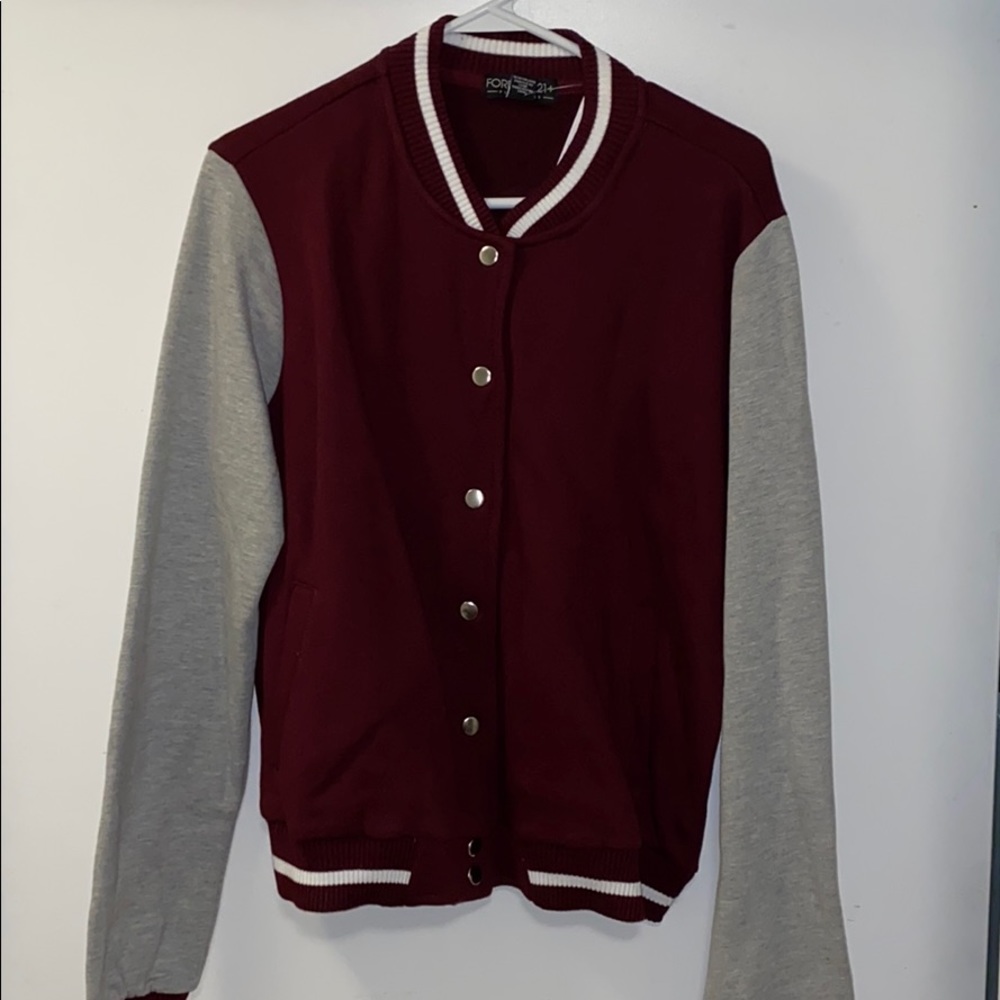 Plus size 1X burgundy gray sleaze letterman jacket